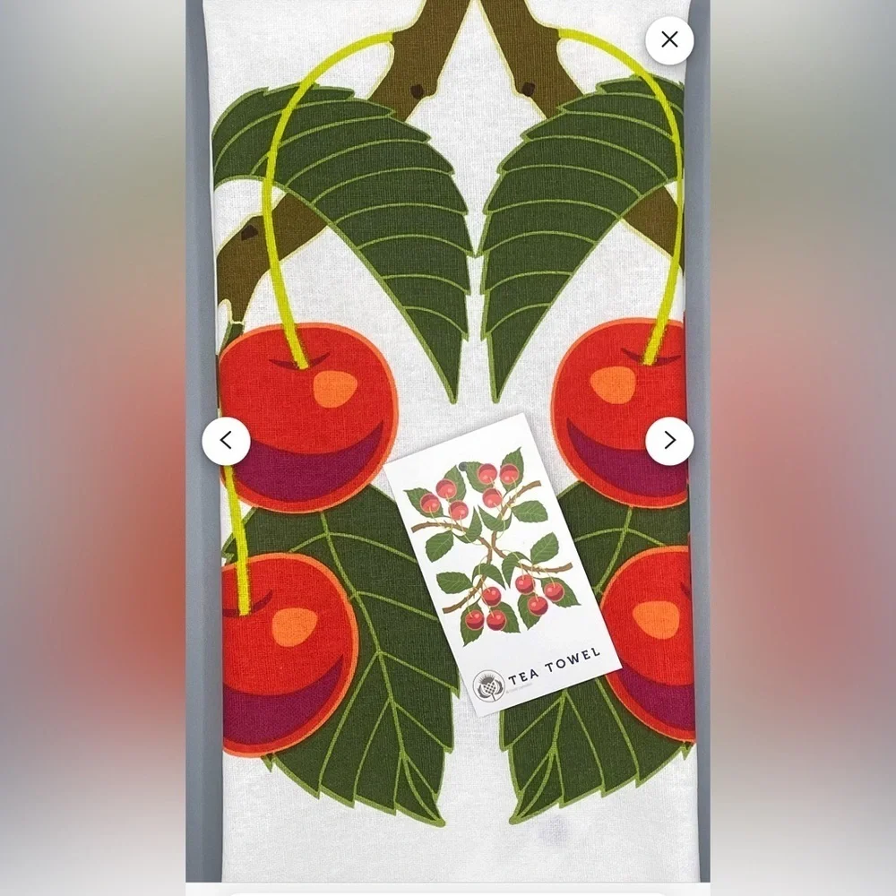 NWT Cindy Lindgren Cherries, Cherry Trio kitchen Tea Towel. 100% cotton